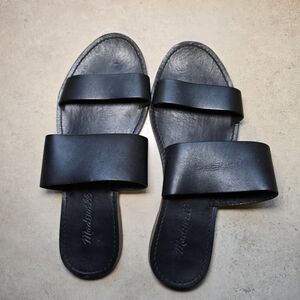 Madewell The Boardwalk Women's Size 8 Black Leather Double-Strap Slide Sandals